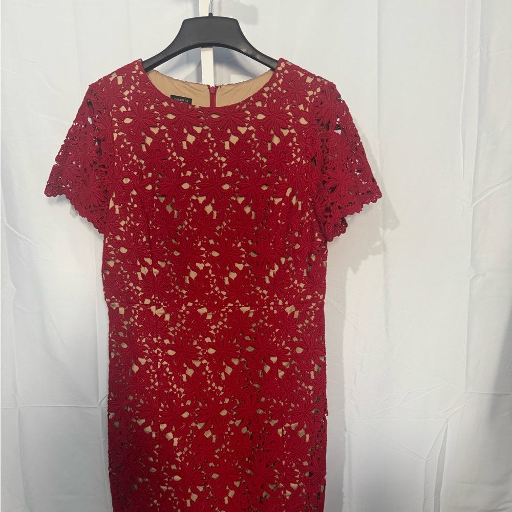 Red Talbots Crochet/Lace Overlay Dress Size 10